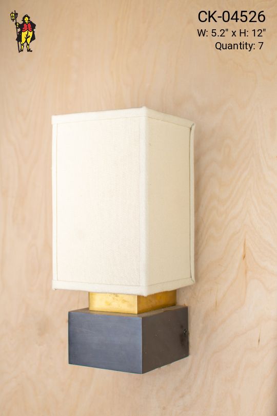 Black & Brass Wall Sconce w/Square Fabric Shade