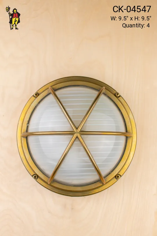 Round Brass Cage Wall Sconce w/Frosted Glass