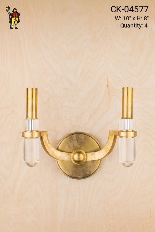Contemporary Brass & Glass Two Light Wall Sconce