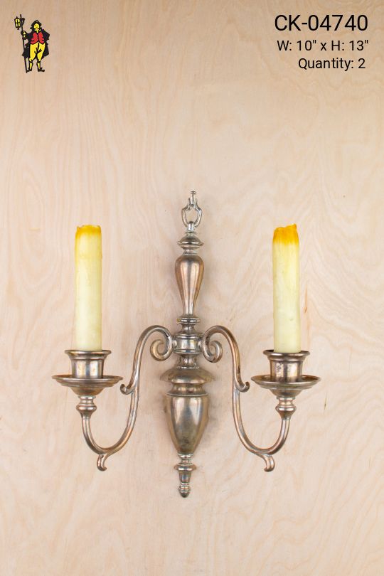 Distressed Polished Brass Two Candle Wall Sconce