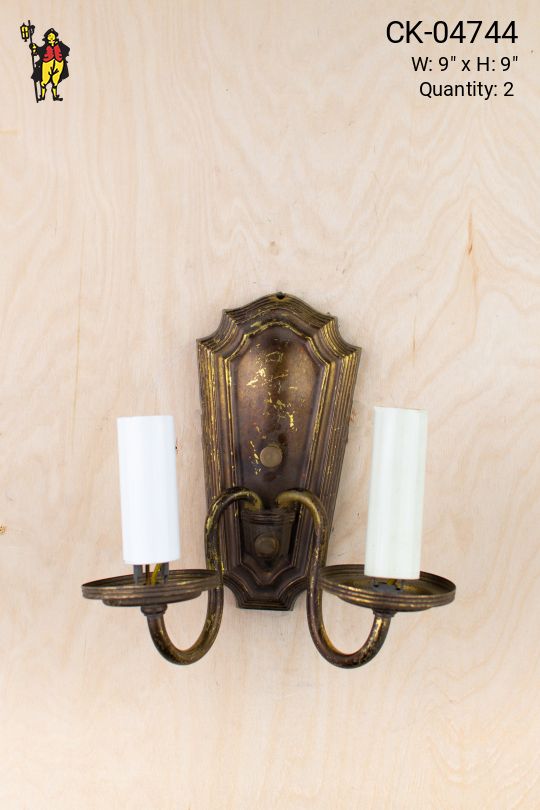 Distressed Antique Brass Two Candle Wall Sconce