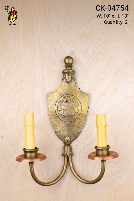 Two Candle Gothic Brass Wall Sconce
