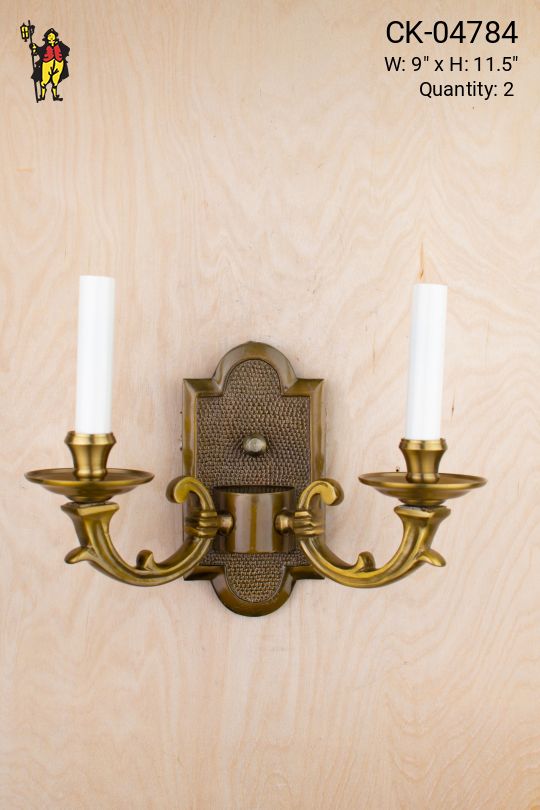 Two Candle Brass Curved Arm Wall Sconce