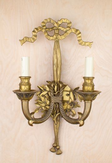Brass Ribbon Two Candle Wall Sconce