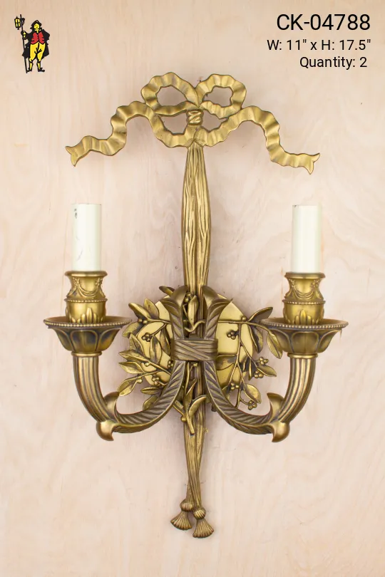 Brass Ribbon Two Candle Wall Sconce