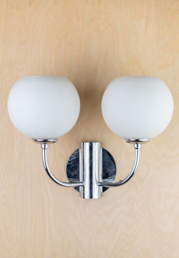 Modern Two Curve Arm Silver Wall Sconce w/Frosted Glass Globes