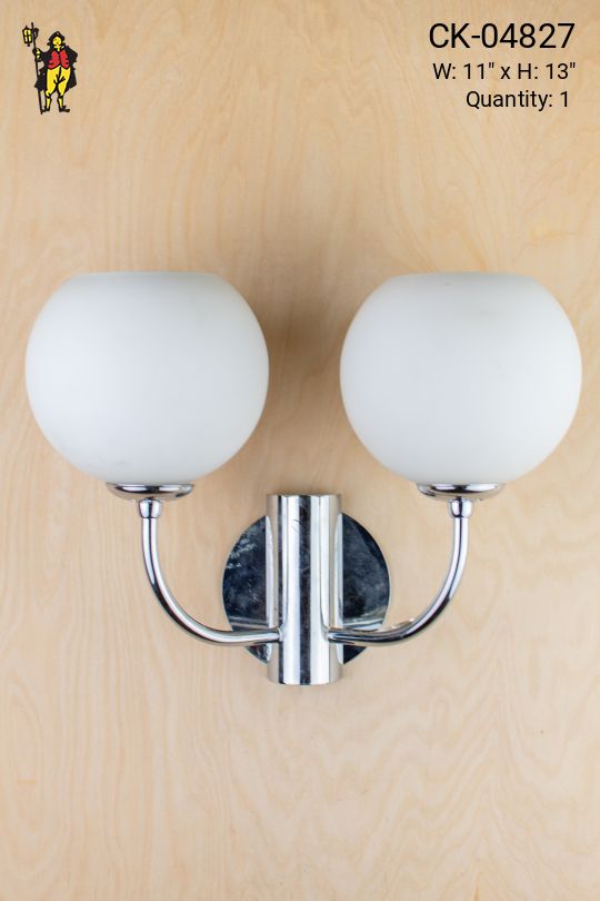 Modern Two Curve Arm Silver Wall Sconce w/Frosted Glass Globes