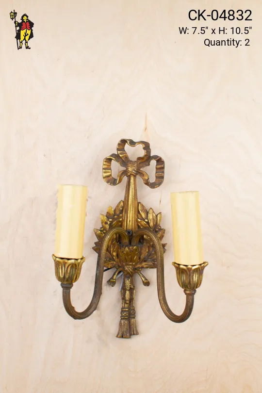 Brass Ribbon Two Candle Wall Sconce