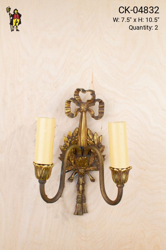 Brass Ribbon Two Candle Wall Sconce