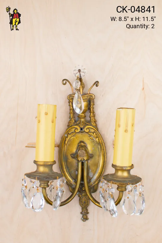 Two Candle Wall Sconce w/Crystal Drops