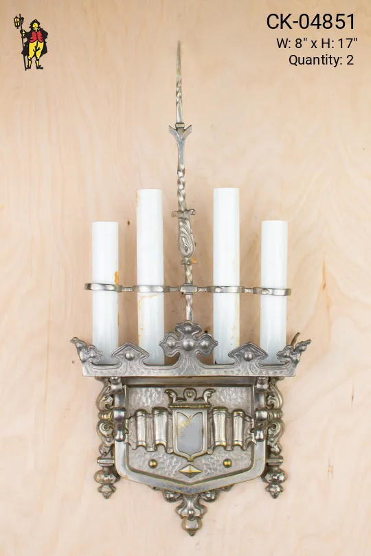 Silver Gothic Four Light Wall Sconce