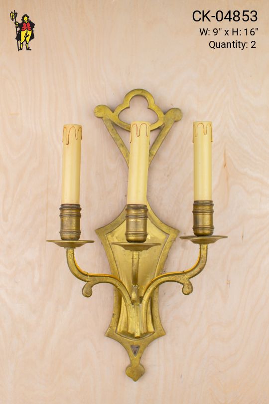 Three Candle Brass Wall Sconce