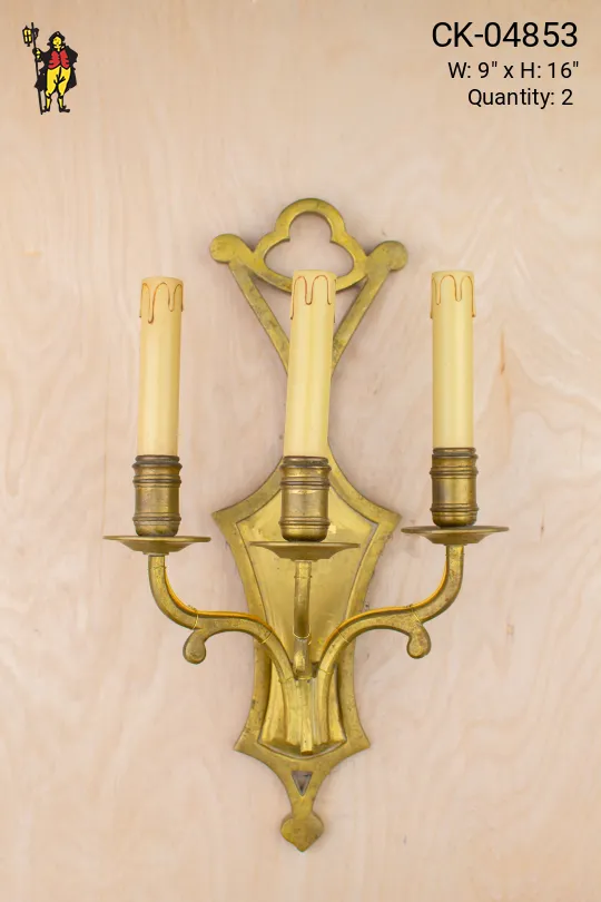 Three Candle Brass Wall Sconce