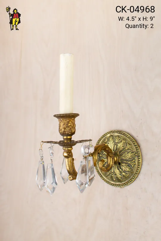 Single Candle Wall Sconce w/Crystal Drops