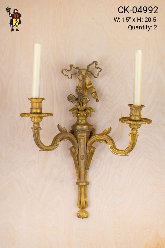 Brass Ribbon Two Candle Wall Sconce