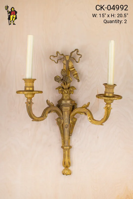 Brass Ribbon Two Candle Wall Sconce