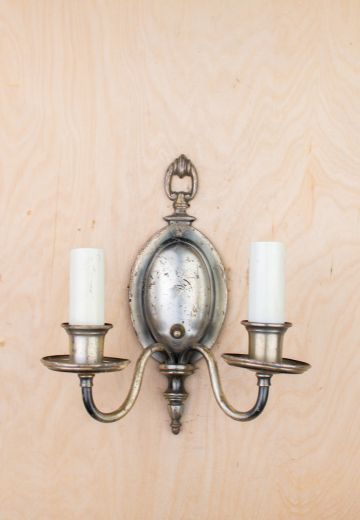 Non-Electric Distressed Nickel Two Candle Holder Wall Sconce