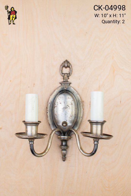 Non-Electric Distressed Nickel Two Candle Holder Wall Sconce