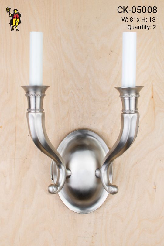 Modern Two Candle Silver Wall Sconce
