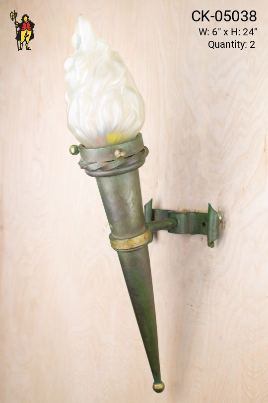 Distressed Torch Wall Sconce w/Glass Flame Shade