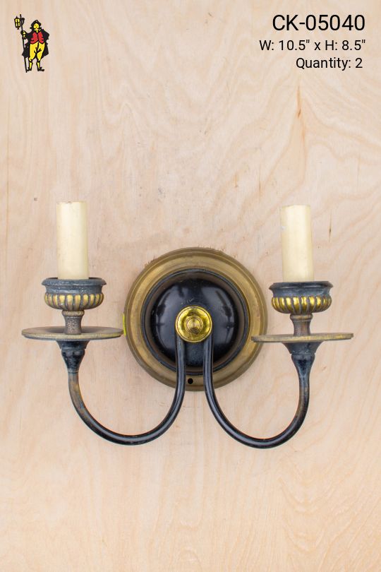 Black & Brass Two Candle Wall Sconce