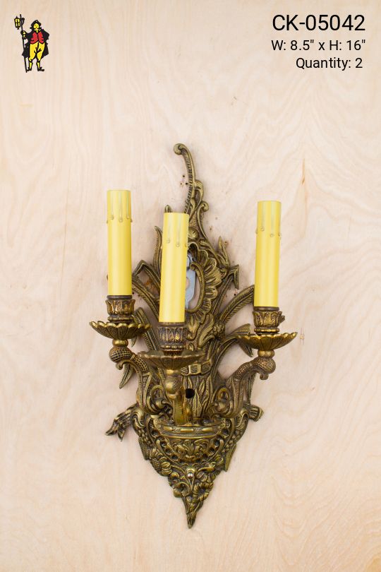 Brass Three Candle Wall Sconce