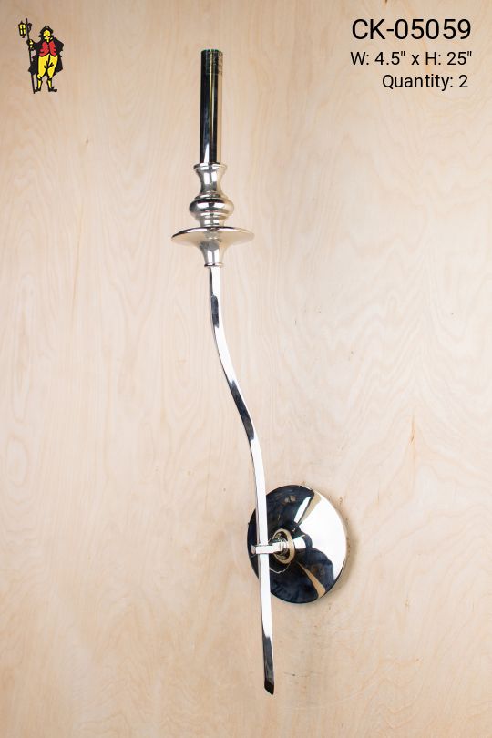 Tall Modern Single Candle Polished Silver Wall Scone