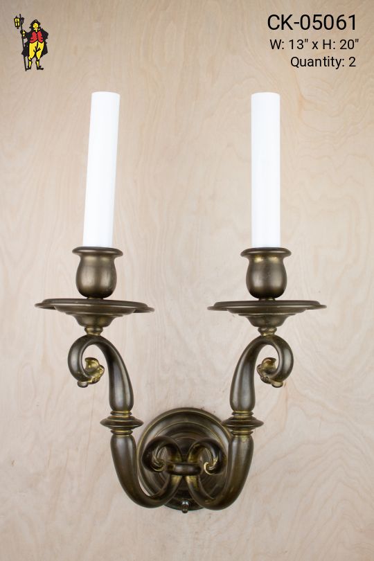 Bronze Art Deco Two Candle Wall Sconce