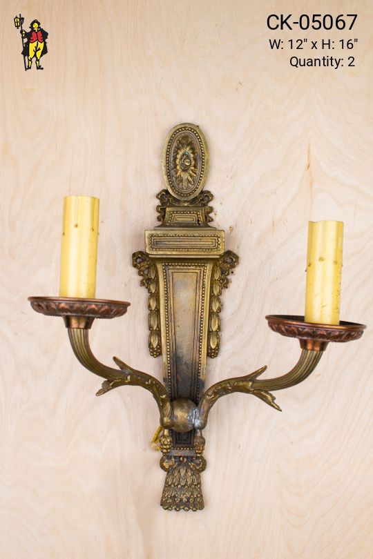 Gothic Two Candle Brass Wall Sconce