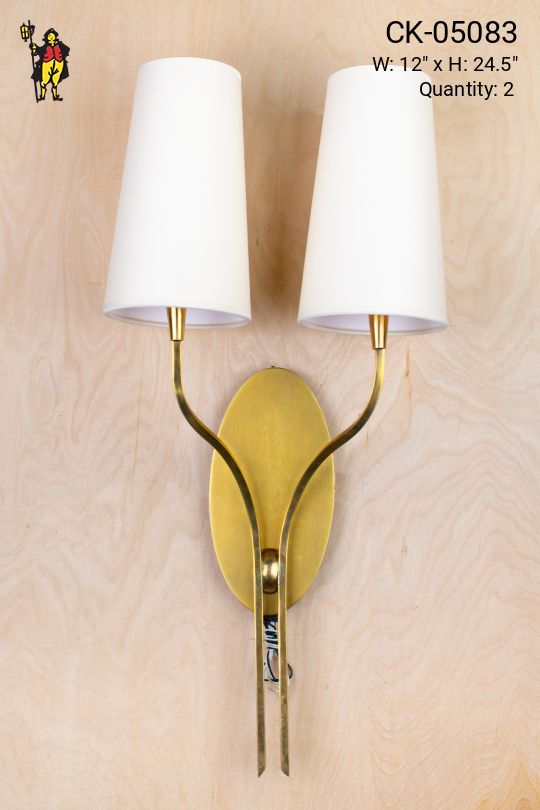 Two Light Curved Arm Brass Wall Sconce