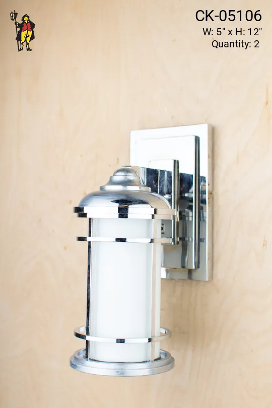 Polished Nickel Mid Century Lantern Wall Sconce