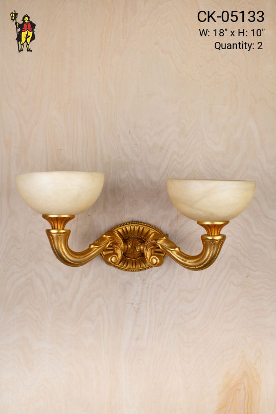 Two Light Wall Sconce w/Alabaster Shades