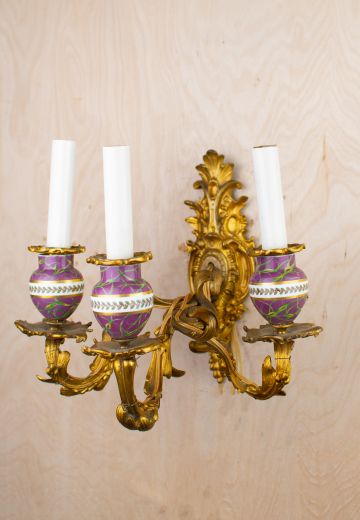 Painted Brass Three Candle Wall Sconce