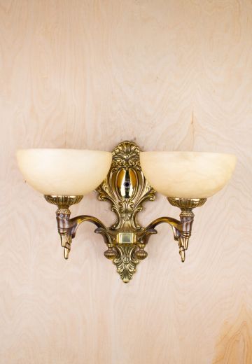 Art Deco Brass Wall Sconce w/Alabaster Shades