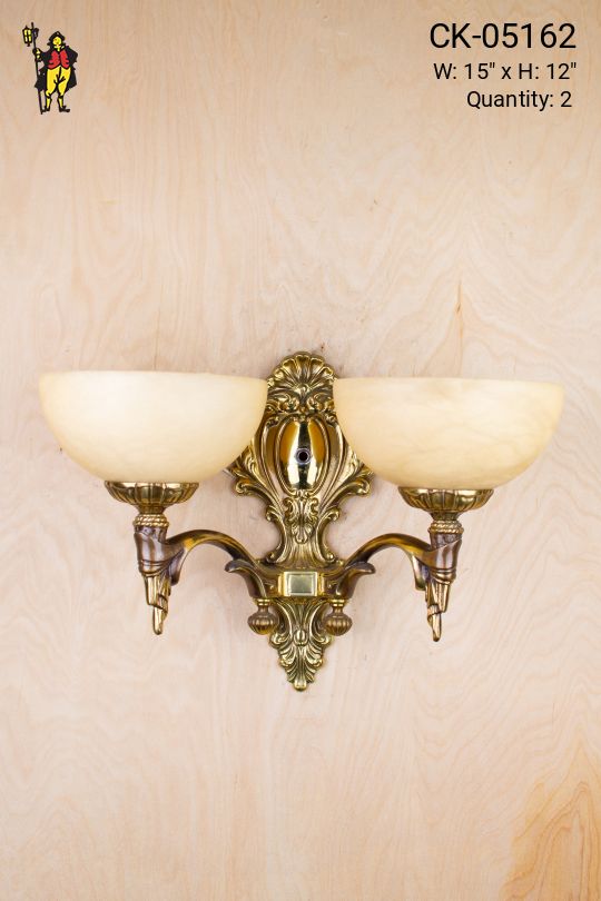 Art Deco Brass Wall Sconce w/Alabaster Shades