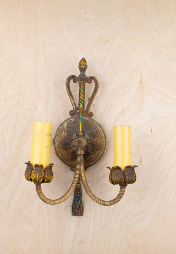 Distressed Antique Brass Two Candle Wall Sconce