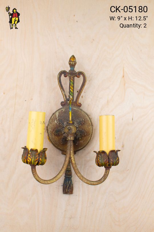 Distressed Antique Brass Two Candle Wall Sconce