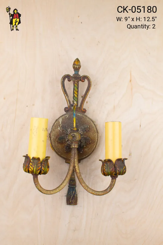 Distressed Antique Brass Two Candle Wall Sconce