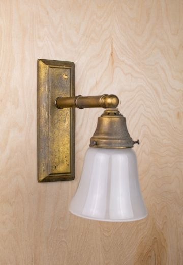 Straight Arm One Light Antique Brass Wall Sconce With Frosted Glass Shade