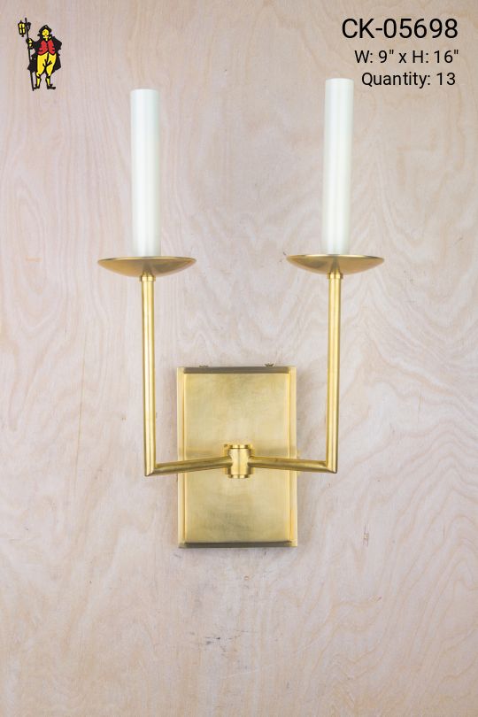 Tall Two Candle Brass Wall Sconce
