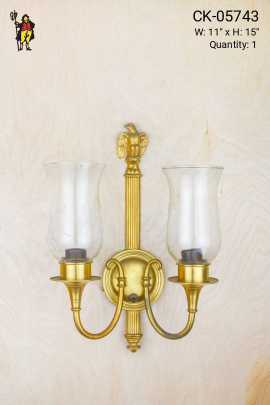 Two Light Wall Sconce w/Etched Glass Hurricane Shades