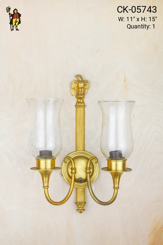 Two Light Wall Sconce w/Etched Glass Hurricane Shades