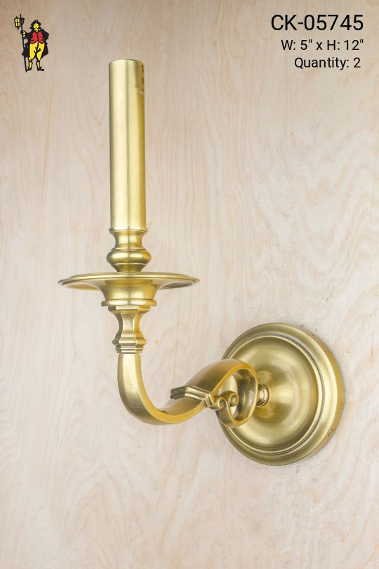 Single Brass Candle Curved Arm Wall Sconce