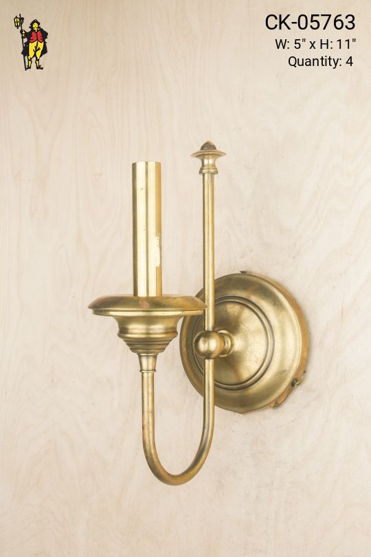 Single Brass Candle Curved Arm Wall Sconce