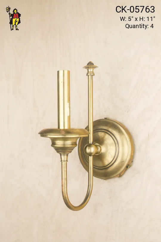 Single Brass Candle Curved Arm Wall Sconce