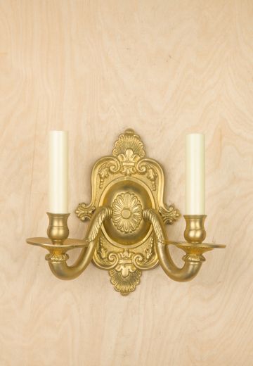 Traditional Two Candle Brass Wall Sconce