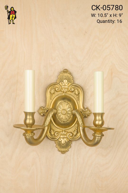 Traditional Two Candle Brass Wall Sconce