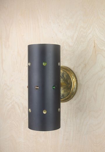 Black Can Wall Sconce w/Multicolored Marbles