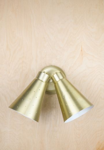 Two Light Metal Shaded Directional Brass Wall Sconce