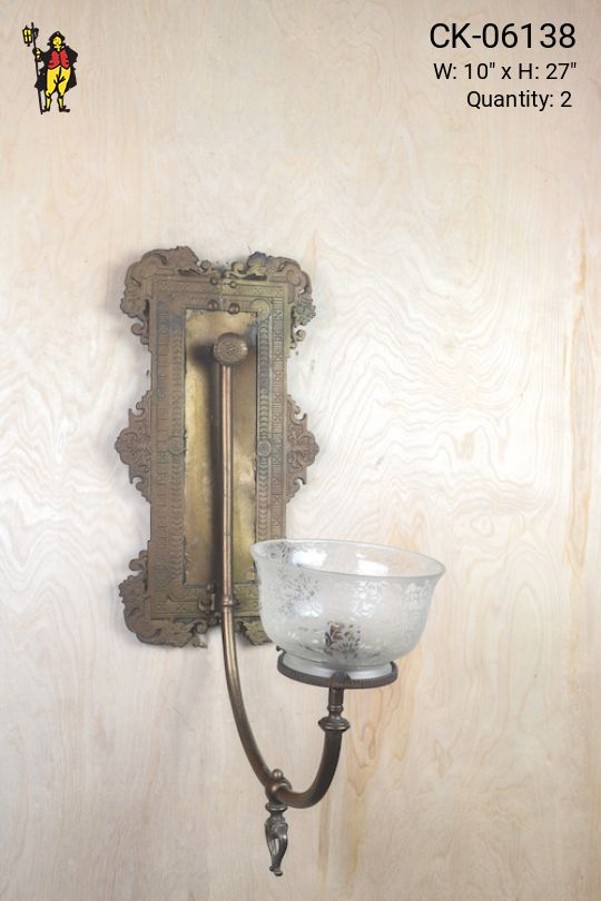 Large Single Curved Arm Wall Sconce w/Glass Bowl Shade